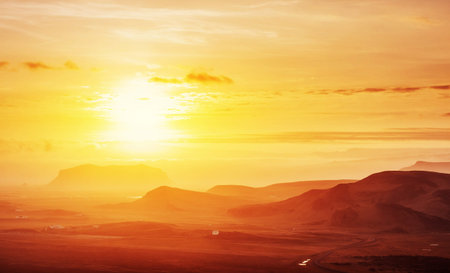 orange sky over the mountains. Carpathians. Ukraine Europe