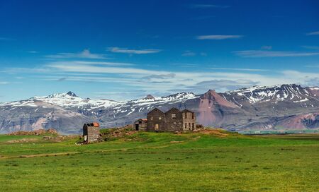 wooden house in the mountains. Icelandの写真素材