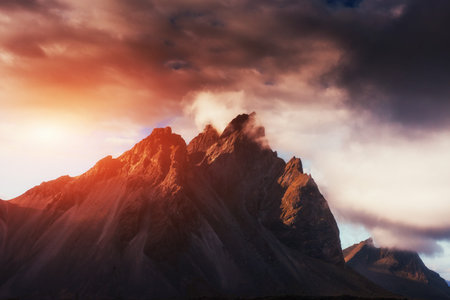 Iceland mountains at sunset. Beauty worldの写真素材