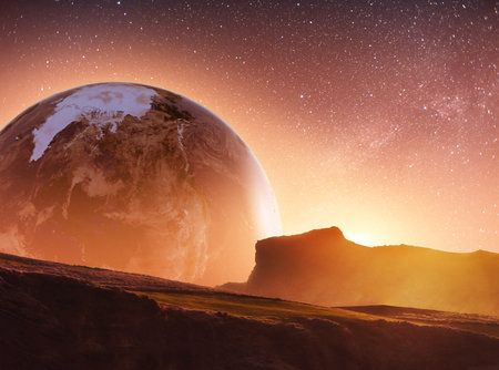 Realistic 3D Earth Lyustration. Courtesy of NASA. Fantastic star