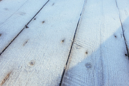 Blue wood texture with snow christmas backgroundの写真素材