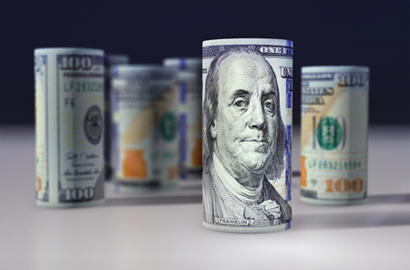 US dollars. Banknotes stacked on each otherの写真素材