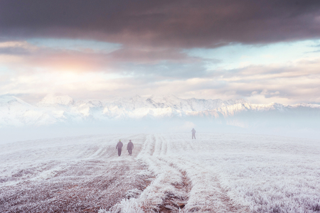 October mountain range in the first winter daysの写真素材