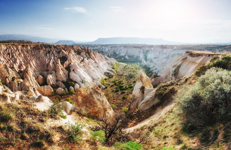 Beautiful Cappadocia on the background of blue sky with white clの写真素材