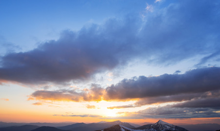 Fantastic sunset in the mountains cumulus clouds. Carpathian, Ukの写真素材