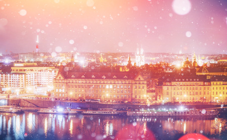 Evening View of The Vltava River and Bridges in Prague , Czech rの写真素材
