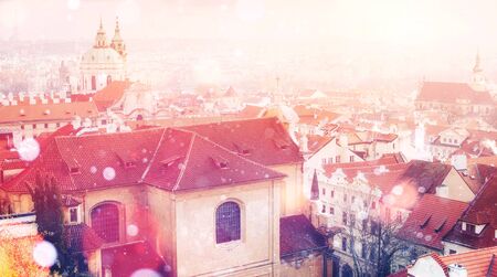 beautiful houses Czech Republic. Photo greeting card. Bokeh lighの写真素材