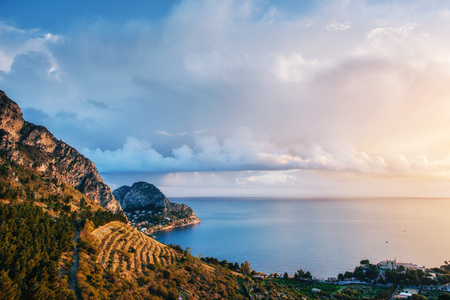 Spring panorama of sea coast city Trapany. Sicily, Italy Europeの写真素材