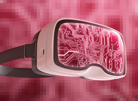 Virtual reality glasses, futuristic hacker, internet technology and network concept. Network...