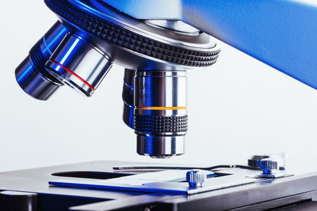 Close up of microscope at the laboratoryの写真素材