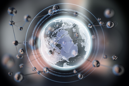 Abstract glowing sphere shape. Earth. 3d concept planet. Science and technology backgroundの写真素材
