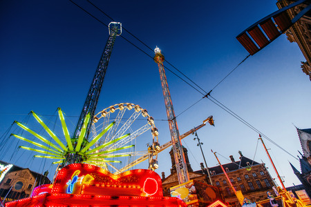 Night view of amusement park carouselの写真素材