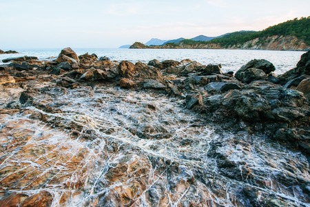 Huge rocks, cliffs and rocks along the coast.の写真素材