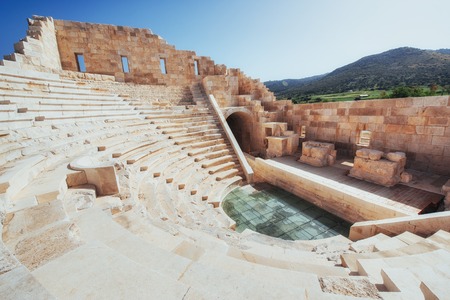 The ruins of the old amphitheater in Turkey.の写真素材