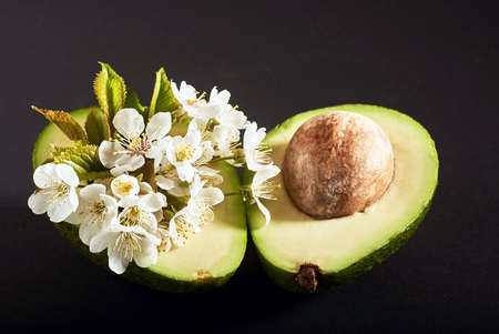 Fresh avocado on a black background.の写真素材
