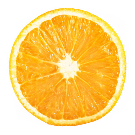 slice ripe orange citrus fruit isolated on white backgroundの写真素材