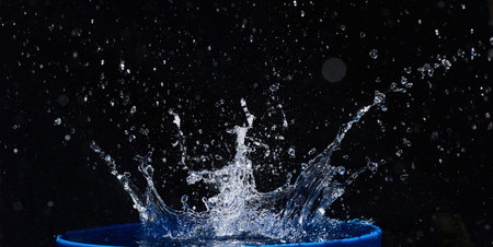 Blue water drops falling down.