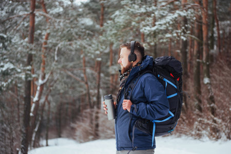 Man Traveler with backpack hiking Travel Lifestyle adventure concept active vacations outdoor....