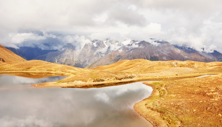 Koruldi mountain lake. Upper Svaneti, Georgia, Europe Caucasus mountains.の写真素材