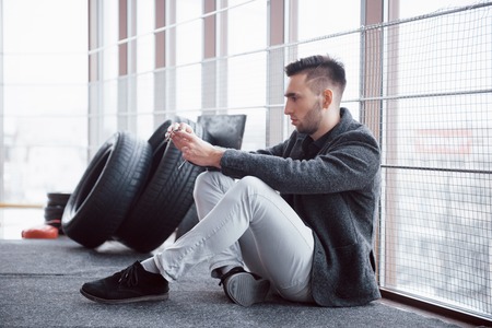 Portrait of a businessman looking at the window.の写真素材