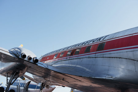 SINSHEIM, GERMANY - OCTOBER 16, 2018: Technik Museum. Two old airplanes parked outdoors. Side view.