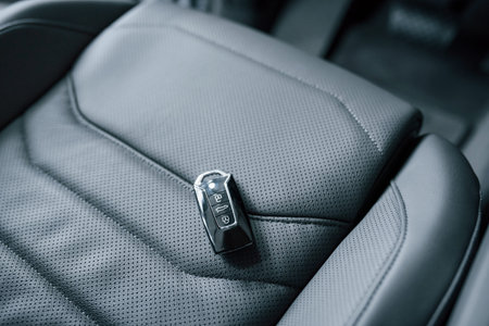 Its almost your. Close up view of interior of brand new modern luxury automobile.