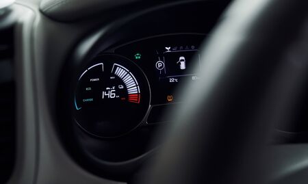 Detailed view of modern car's interior. Luxury and quality automobile.の写真素材