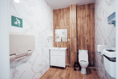 Interior of modern public toilet in obstetric clinic.