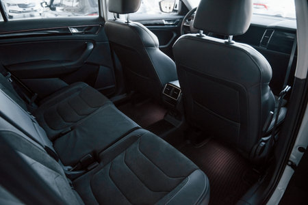 Close up detailed view of interior of brand new modern car.