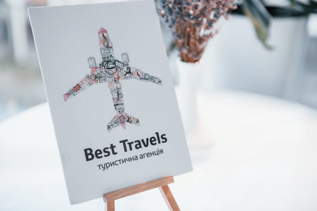 Picture of airplane on the table indoors in the office. Travel companyの写真素材