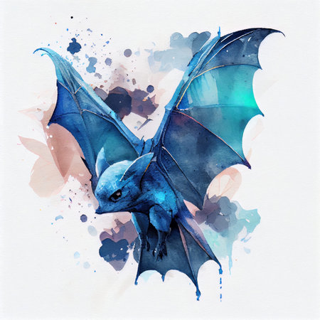 Watercolor illustration with a bat. Generative AI