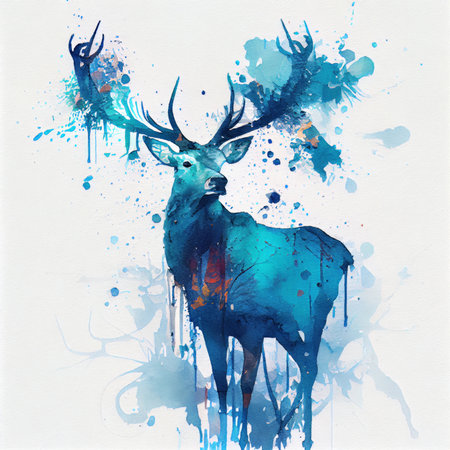 Watercolor illustration with a beautiful deer with a big horns. Generative AIの写真素材