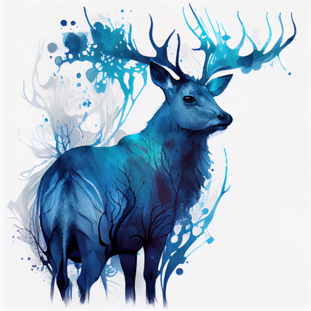 Watercolor illustration with a beautiful deer with a big horns. Generative AIの写真素材