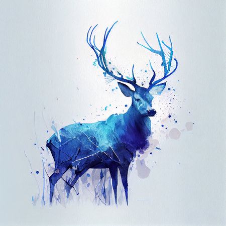 Side view. Watercolor illustration with a beautiful deer with a big horns. Generative AIの写真素材