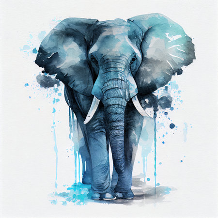 Watercolor illustration with a big elephant. Generative AIの写真素材