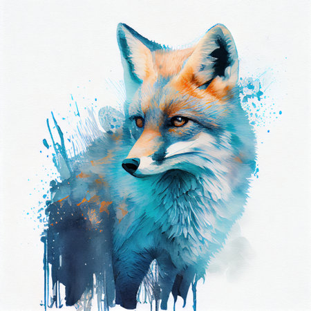 Watercolor illustration with a beautiful young yellow fox. Generative AIの写真素材