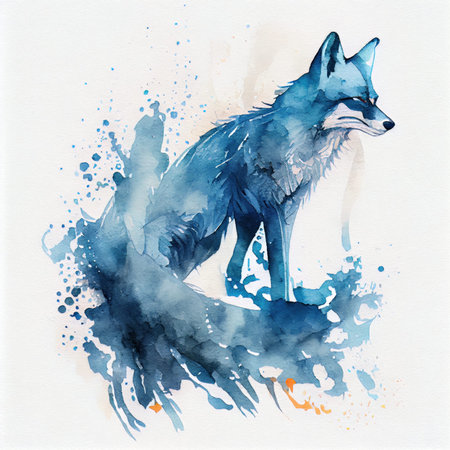 Watercolor illustration with a beautiful young fox. Generative AI