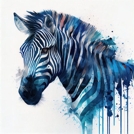 Portrait of African zebra. Watercolor illustration with a beautiful animal. Generative AIの写真素材