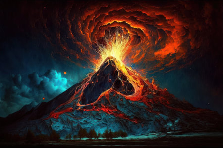 Big mountain, milky way, starry sky. Abstract picture in the style of post-impressionism. Generative AIの写真素材