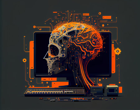 Artificial intelligence computer monitor. Beautiful colorful illustration. style. Generative AI