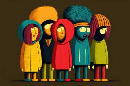 Group of abstract funny disproportionate people. Beautiful colorful illustration. style. Generative AIの写真素材