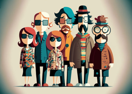 Standing together. Group of abstract funny disproportionate people. Beautiful colorful illustration. style. Generative AIの写真素材