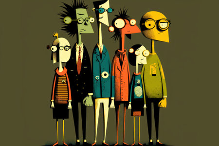 Standing together. Group of abstract funny disproportionate people. Beautiful colorful illustration. style. Generative AIの写真素材