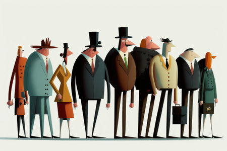 Standing together. Group of abstract funny disproportionate people. Beautiful colorful illustration. style. Generative AIの写真素材