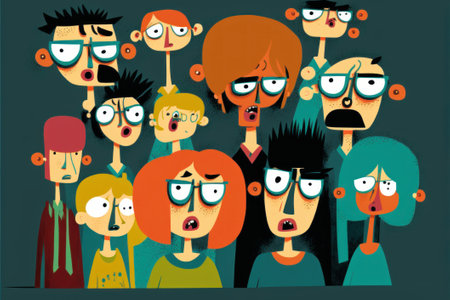 Funny look. Group of abstract disproportionate people. Beautiful colorful illustration. style. Generative AIの写真素材