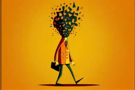 With smartphone in hand. Funny abstract disproportionate man. Beautiful colorful illustration. style. Generative AIの写真素材