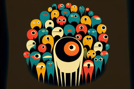 Bunch of people. Funny abstract disproportionate man. Beautiful colorful illustration. style. Generative AIの写真素材