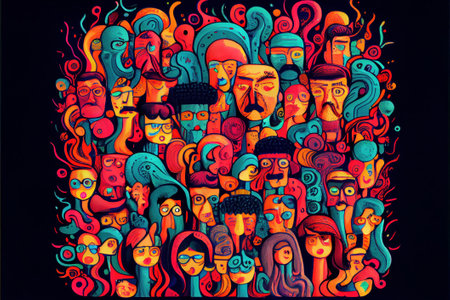 Bunch of funny people. Beautiful colorful illustration. style. Generative AIの写真素材