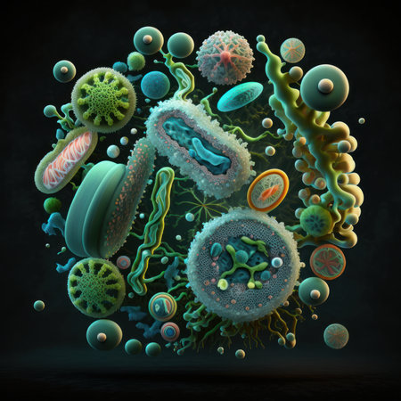 Bacteria under the microscope. Beautiful colorful illustration. style. Generative AIの写真素材