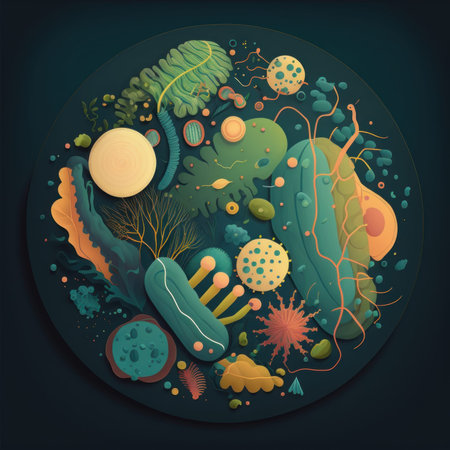 Bacteria under the microscope. Beautiful colorful illustration. style. Generative AIの写真素材